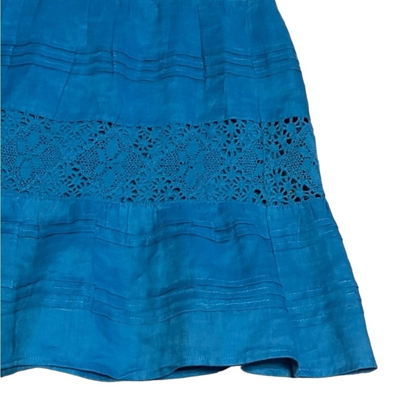 J. Jill cyan 100% linen prairie tiered crochet and lace maxi skirt cottagecore - Picture 4 of 11